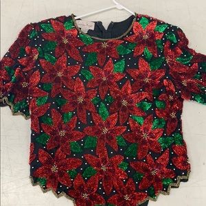 Laurence Kazar Vintage Poinsettia Christmas Shirt